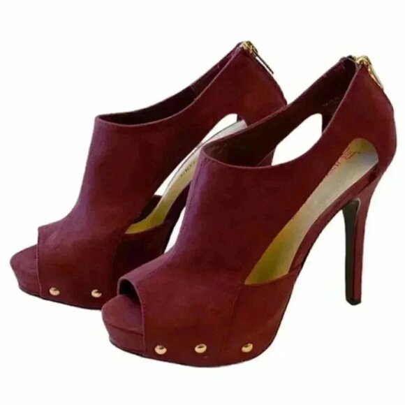 JustFab Faux Suede Peep Toe Platform High Heels Burgundy Bordeaux Size 7.5 - Picture 5 of 16
